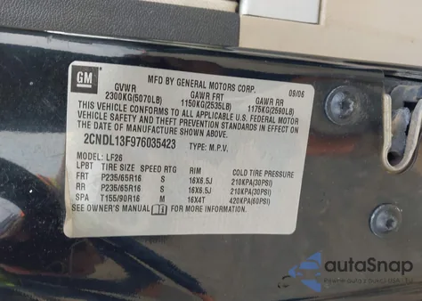 2007 Chevrolet Equinox Ls from USA, damaged, VIN 2CNDL13F976035423